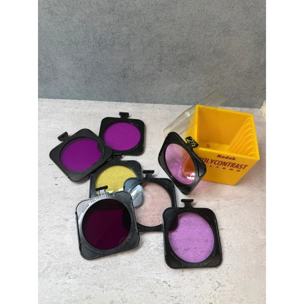 Vintage Kodak Polycontrast Filters Set 1-4 with Yellow Storage Case Darkroom